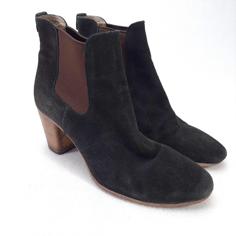 Alberto Fermani Black Suede Chelsea Boots Elastic Stacked Heel Size 36.5 Italy